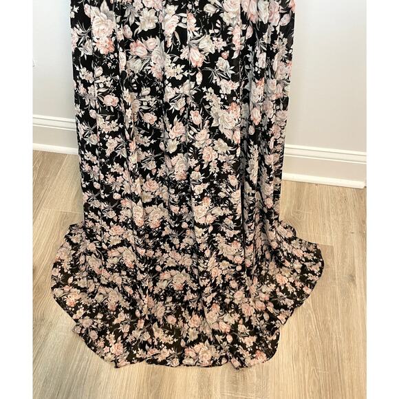 Mac Duggal Floral Print Flutter Sleeve A Line Dress Gown Black 11266 Size 6 New - Picture 13 of 16